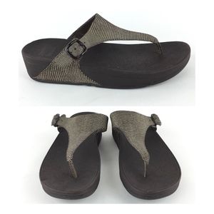 FitFlop Brown Gold The Skinny Suede Sandals SZ 10